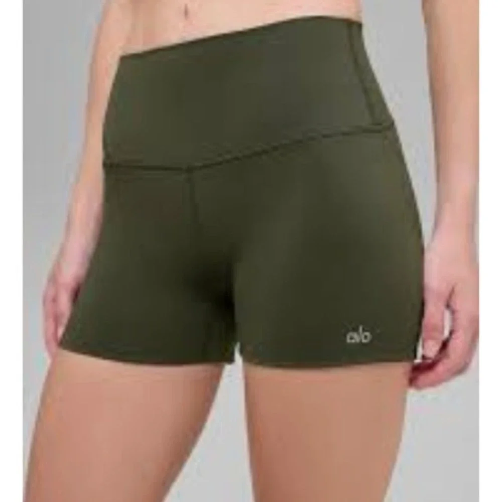 Alo Yoga High Waist Biker Shorts Olive Green Womens Size L Yoga Athletic 7 Inch